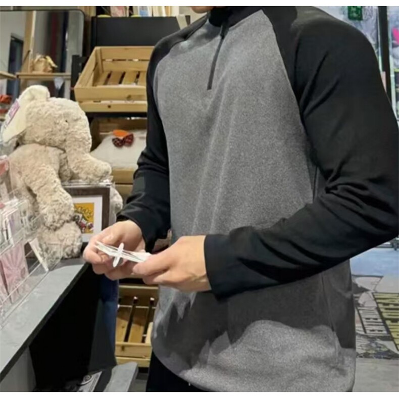 插肩袖德绒撞色半拉链立领休闲T恤，网图-A061-AT01800-特P25,男装T恤,电商A061