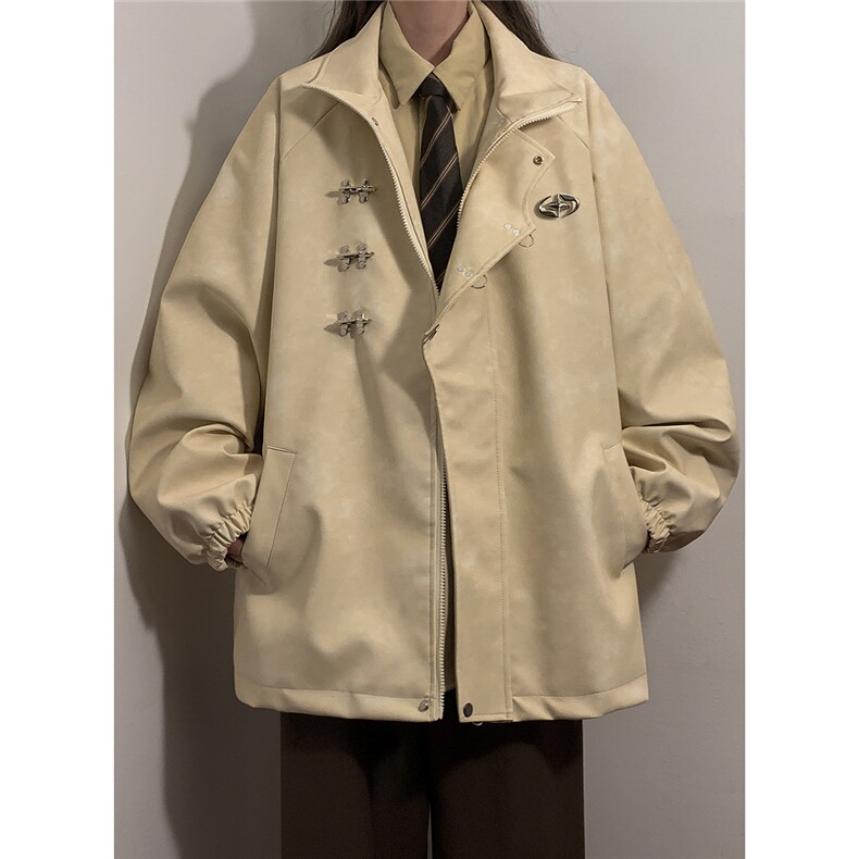 中性风美式复古飞机扣可拆卸胸针PU皮衣夹克男JK77768P105控148，男装夹克，星座226-1