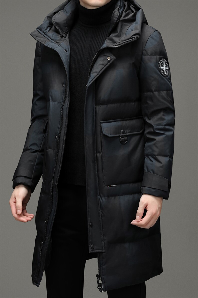 中长款连帽羽绒服男2023年冬季加厚保暖新款白鸭绒中青年男装外套,男装羽绒服,电商B212（原钱塘6029）