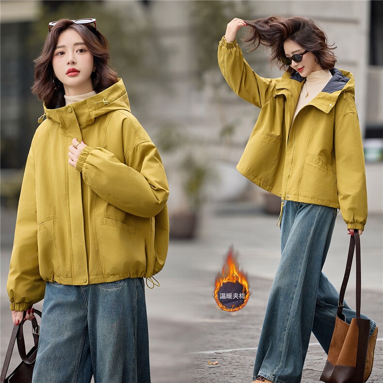 独特漂亮连帽冲锋衣夹棉厚外套女2025新款巨好看短款二棉衣棒球服图片