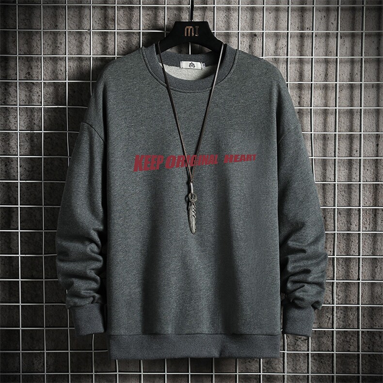 S6071-P28加绒款-P33秋季圆领卫衣男大码韩版宽松长袖外套网格,男装卫衣,电商A040A