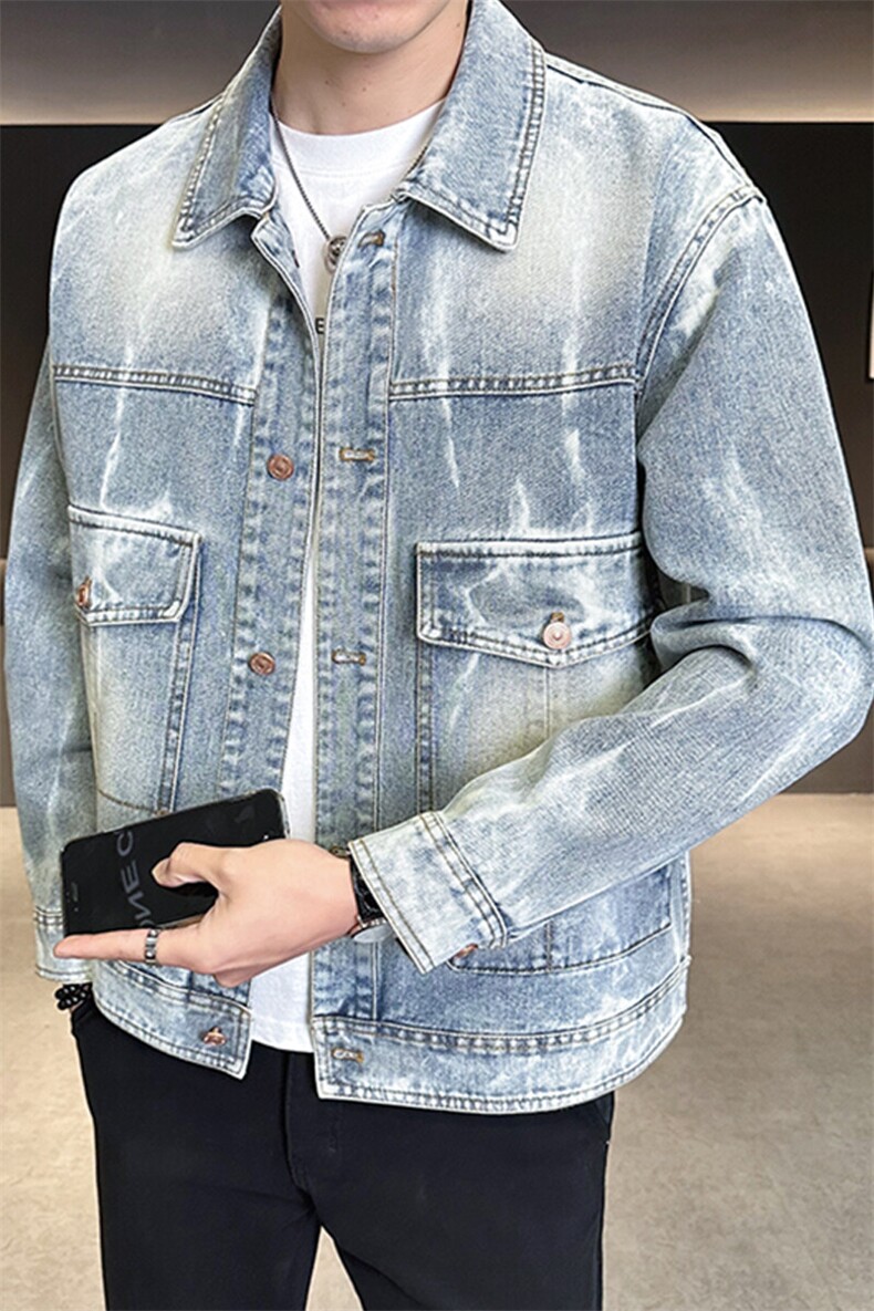 浅色牛仔夹克外套男春季2025新款水洗潮牌上衣A313-1711-P155,男装夹克,电商A313