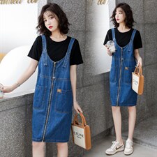 牛仔背带连衣裙裙套装女夏季2023新款女装韩版时尚百搭两件套裙潮，女装套装/套裙，慧尚依恋