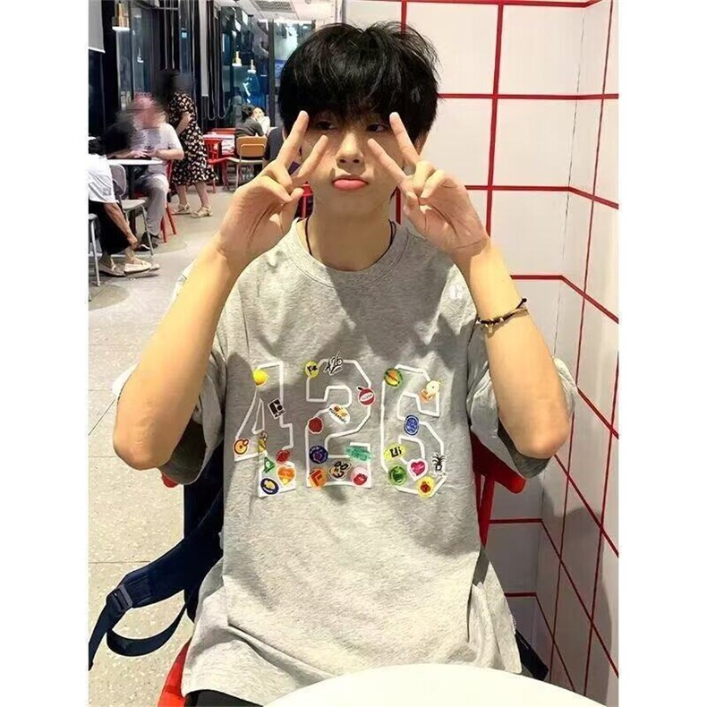 创意印花短袖男款夏季小众设计感t恤美式重磅小领口半袖T565,男装T恤,星座601-1