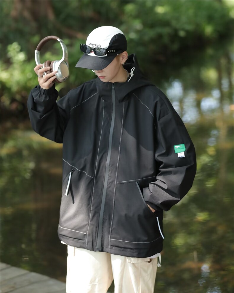 新款防水连帽外套男休闲春秋潮牌宽松美式夹克冲锋衣M7870-P65,男装夹克,星座1109-3