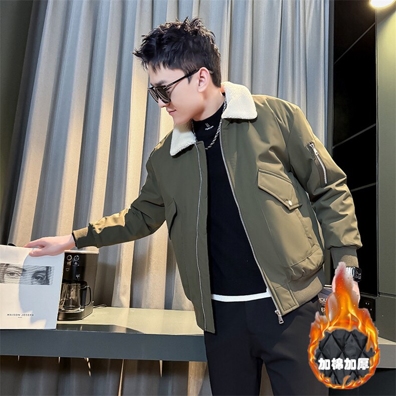 冬季美式机车夹克加棉加厚配翻领毛领工装大口袋棉衣外套MY333,男装夹克,星座301B-1