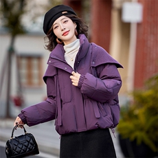 【24冬季新品】针织拼接可拆卸立领羽绒服~短款面包服羽绒服女，女装羽绒服，慕依路