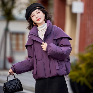 【24冬季新品】针织拼接可拆卸立领羽绒服~短款面包服羽绒服女图片