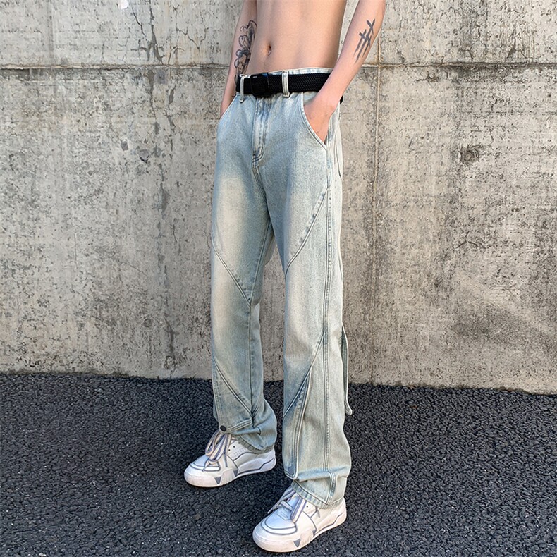 美式牛仔裤男款春季水洗做旧小众黄泥染长裤A061-YJ6724-P65控88图片