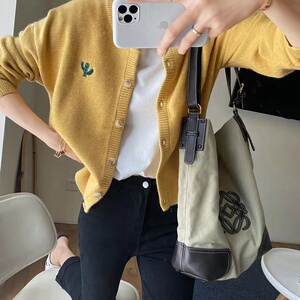 春秋新款针织开衫女宽松短款外套针织衫韩版百搭洋气图片
