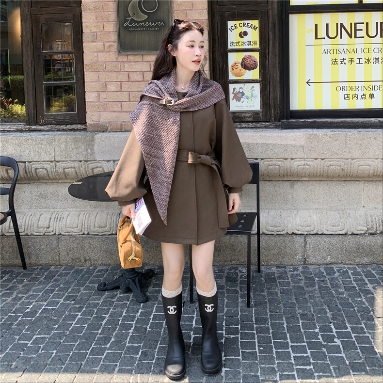 针织披肩风衣外套女2025秋季新款宽松休闲小个子收腰系带气质大衣,女装风衣,2C253