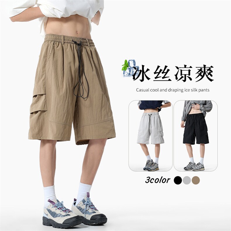 夏季美式潮牌工装短裤男潮流设计感褶皱速干伞兵裤冰丝凉感五分裤，男装休闲裤，电商A001-1