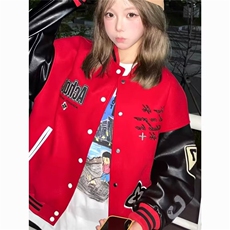 2026潮牌情侣美式拼皮撞色棒球服男女情侣外套秋冬宽松加厚夹克，男装夹克，星座715-4