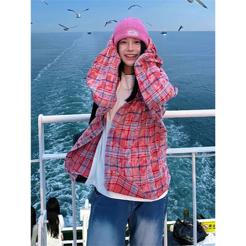 宽松休闲刺绣长袖衬衫 情侣男女衬衣 D328-WW08-P58图片