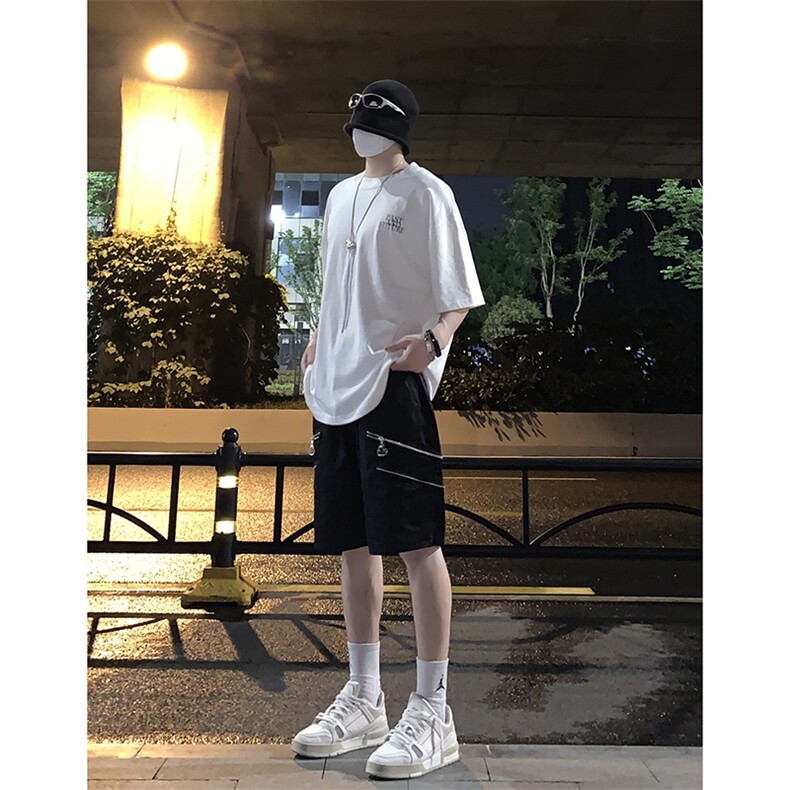 B221美式ins高街暗黑小众拉链宽松五分裤短裤LK23061-P50控68,男装休闲裤,电商B221