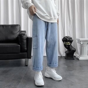 网红潮牌牛仔裤男直筒宽松超火裤子潮百搭工装阔腿长裤K1012-P40图片