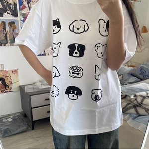 T0625-P25 童趣手绘简笔画纯棉印花短袖 男女款宽松上衣图片