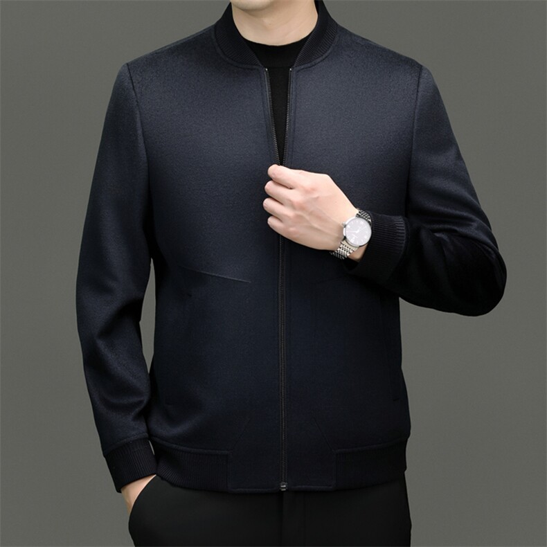 高端棒球领绵羊毛夹克外套男新款秋冬中年山羊绒含毛呢大衣，男装毛呢大衣，钱塘723