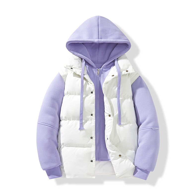 新款假两件棉服男加厚羽绒棉衣情侣款连帽拼色连帽外套M092-P75图片