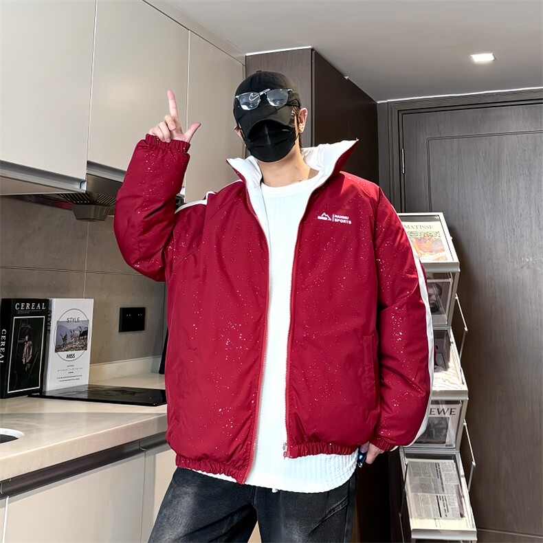XZ-230-1MY50港风宽松简约满天星双面穿休闲立领面包服P128控158,男装棉衣,星座230-1