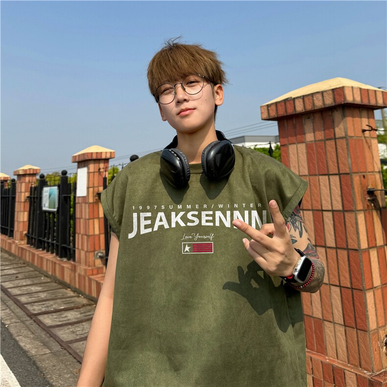 抖音得物高品质麂皮绒美式字母印花宽松背心bxjp299-特批19控38,男装背心/马甲,星座605(原A050)