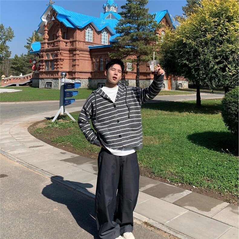 现货美式宽松北极绒连帽开衫毛衣M9574/P65,男装针织衫/毛衣,星座205-3