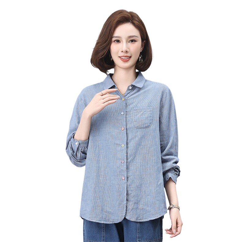 时尚宽松显瘦女装衬衫优雅气质长袖上衣多彩纽扣设计,女装衬衫,叶笙衣