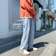 2021秋季新款港风工装牛仔裤男潮牌宽松百搭抽绳直筒裤K1119-P35，男装牛仔裤，星座512-4