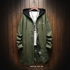 A003-HF003-P40秋装中长款连帽休闲风衣外套挂拍，男装风衣，电商A003