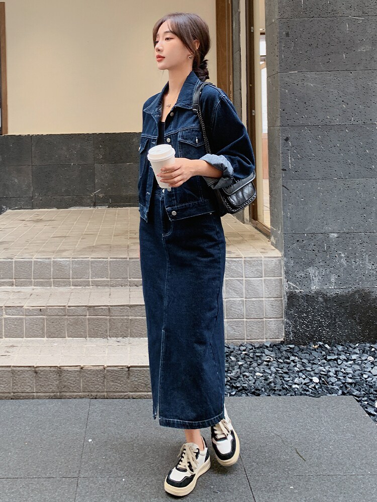 休闲风春秋小众特色简约通勤休闲秋季宽松时尚套装显瘦牛仔高腰,女装套装/套裙,浙宝305