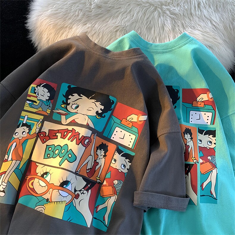 纯棉200gT恤短袖中性风ins爱心情侣款图案B225-T1108-P29-X39图片