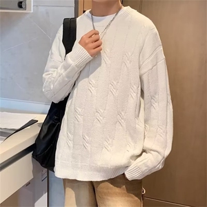 秋冬新款麻花圆领毛衣男韩版潮流针织衫宽松休闲毛线衣男装Y1819图片