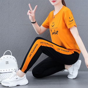 燕颉短袖时尚套装女式夏季2023年纯棉休闲晨跑运动服宽松两件套图片