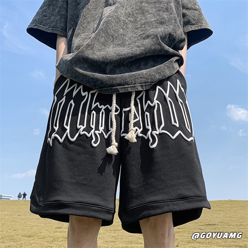 wassuphappy欧美发泡短裤男夏季潮牌运动五分裤宽松情侣休闲裤子,男装休闲裤,星座102B