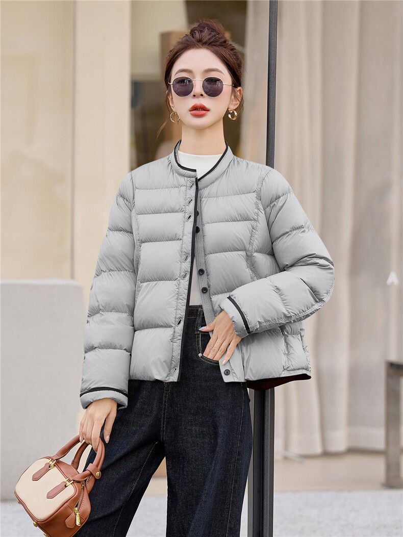 黄色时尚立领短款羽绒服女2025冬季新款宽松百搭超好看白鸭绒外套,女装羽绒服,余墨