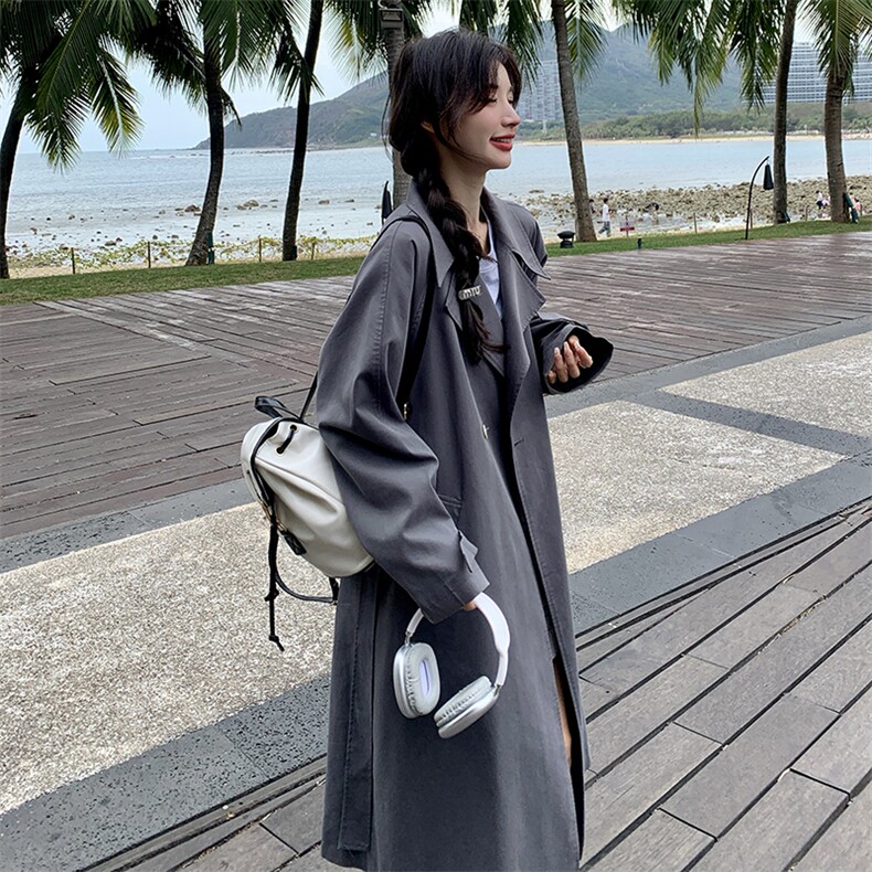 《实体高质》韩版双排扣宽松休闲中长款风衣外套，女装风衣，辰辰家