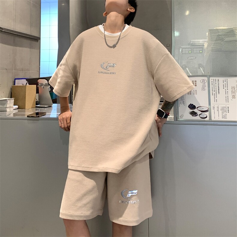 ！2025夏季男士华夫格短袖T恤套装学生一套HTZ76P50,男装T恤,电商B220