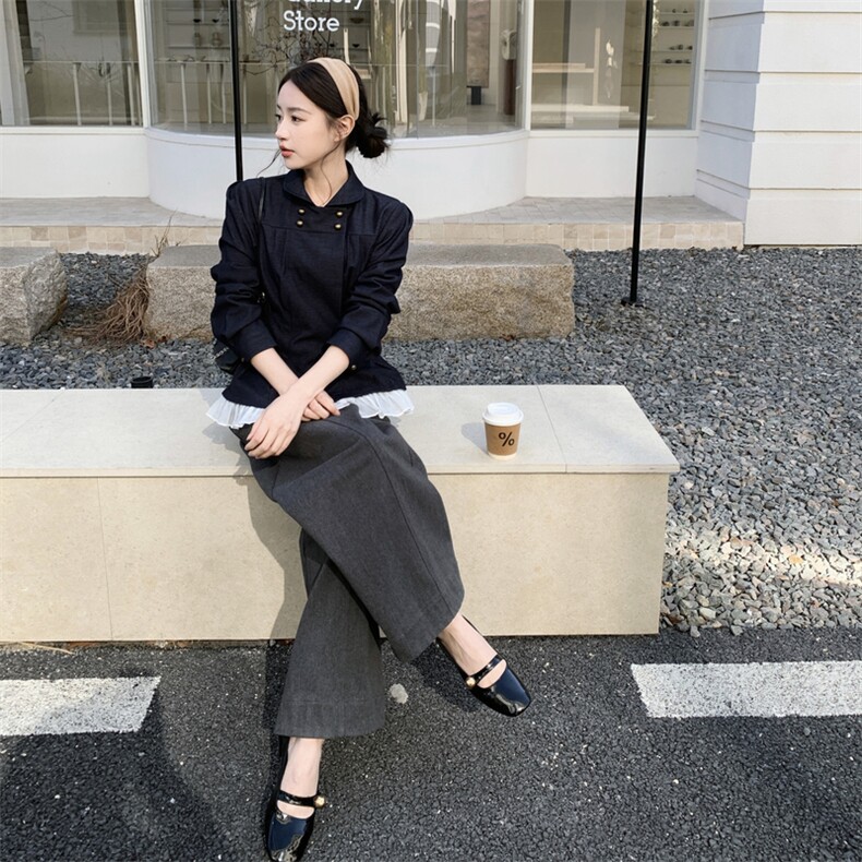 现货主推牛仔拼接压邹牛仔衬衣裙p125-k198,女装衬衫,丝露怡语