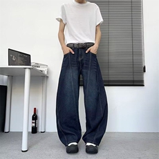 美式字母刺绣弯刀牛仔裤男女款夏季宽松休闲阔腿长裤RK2958-P51，男装牛仔裤，星座412-2