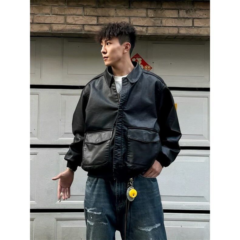 网图现货加厚加棉皮衣飞行员外套1209-1-JK19-P90主推可谈，男装皮衣，星座1209-1