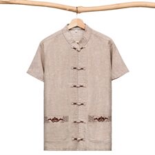 M-7XL中国风中老年唐装男短袖棉麻套装加肥大码爸爸装T002款，男装民族服装，星座802