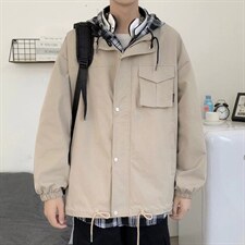 工装外套男士春秋冬季新款假两件连帽外套W026P65，男装夹克，星座1116-2