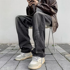 美式高街复古牛仔裤男刺绣印花阔腿宽松直筒拖地裤子RK1226-P41，男装牛仔裤，星座412-3