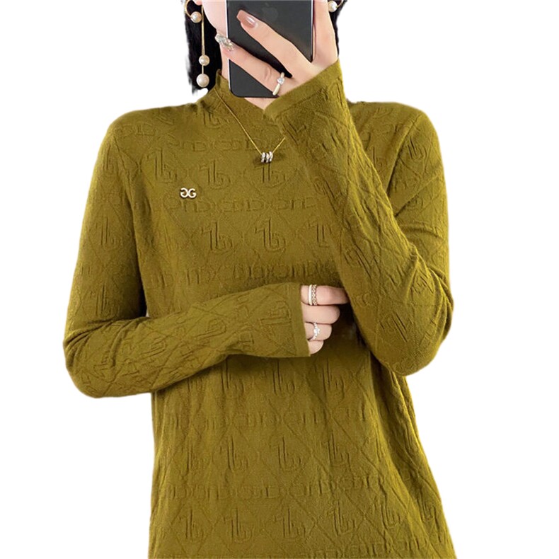 时尚女装高领针织衫修身显瘦仿羊毛毛衣优雅气质长袖上衣,针织衫/毛衣,暖姿羊绒