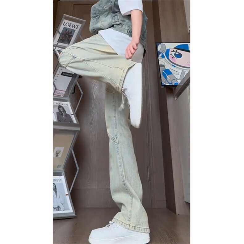 1506-1/QA2130/P43黄泥男女款美式高街拼接潮牌痞帅显瘦修身裤子,男装休闲裤,星座1506