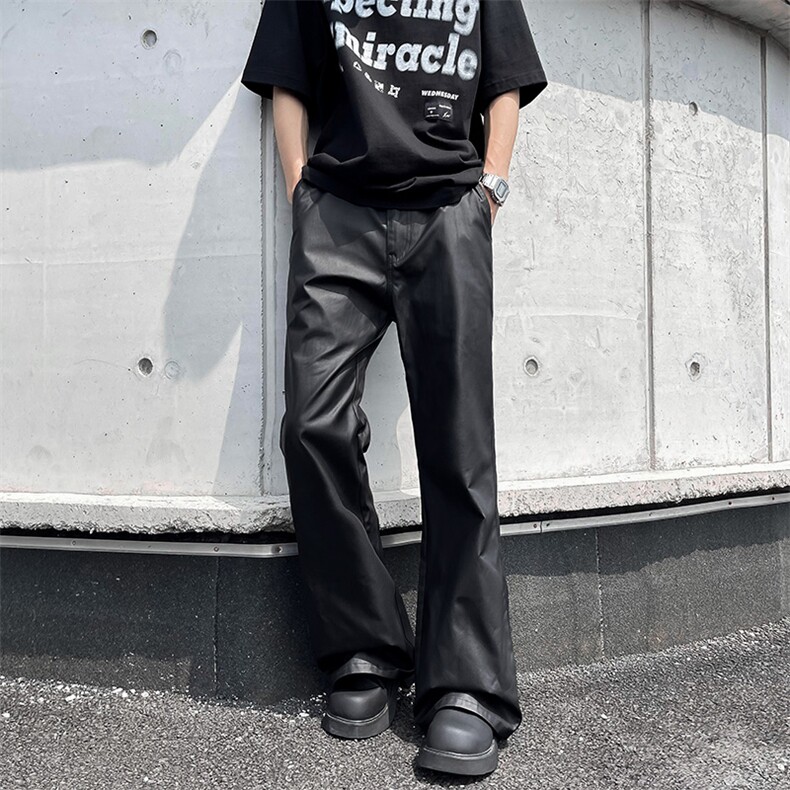 夏款男皮裤微喇叭直筒宽松皮革长皮裤h175P60，男装皮裤，星座1013-1