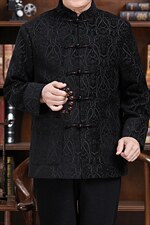 秋冬新款中青年唐装男长袖夹克外套加绒棉服YD735-常规145加绒165，男装民族服装，星座1105-3