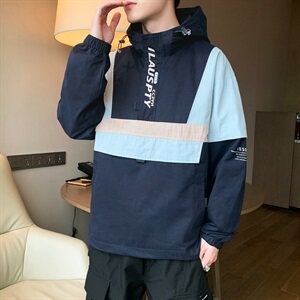 工装外套男士宽松2021春秋季套头连帽潮流休闲夹克DS860T,包花纸蓝色配黑色蕾丝怎么搭配图片