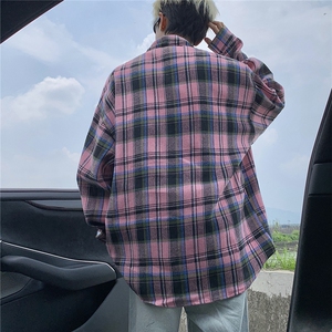 现货~ 格子大码长袖衬衫 C5908/特P23 粉格图片