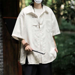 新中式衬衫男短袖提花夏季百搭2024新款ins宽松外套CY839-P43图片